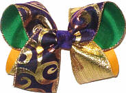 Large Metallic Gold Swirl on Purple over Green and Yellow Gold Double Layer Overlay Bow